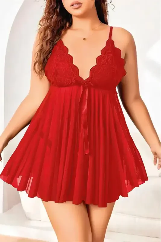 Akbeniz Women's Plus Size Fantasy Nightdress Red B2000 - AKBENIZ