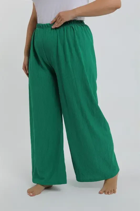 Akbeniz Women's Plus Size Green Relaxed Fit Baggy Pants - 2