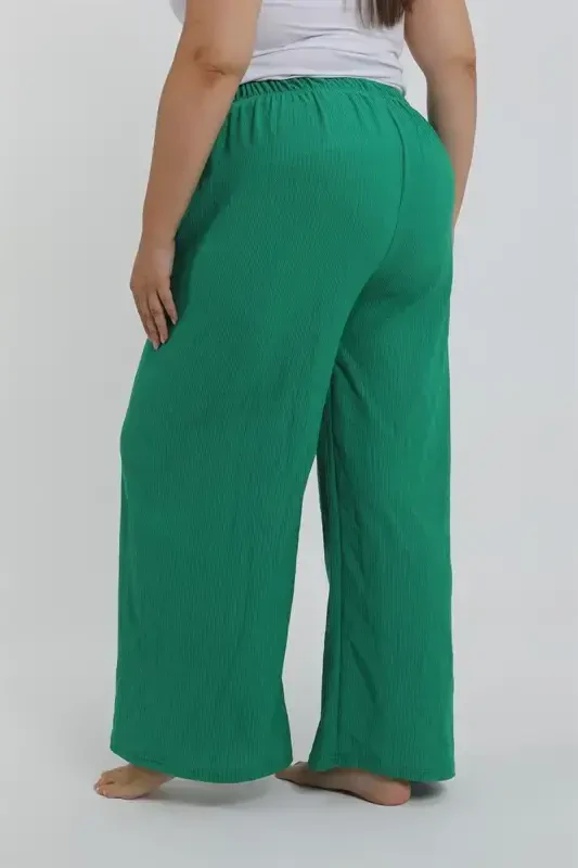 Akbeniz Women's Plus Size Green Relaxed Fit Baggy Pants - 3