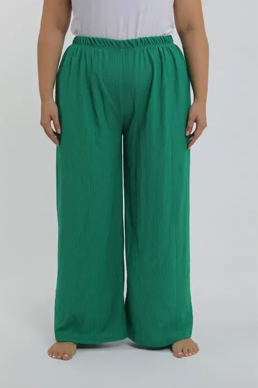 Akbeniz Women's Plus Size Green Relaxed Fit Baggy Pants - 5