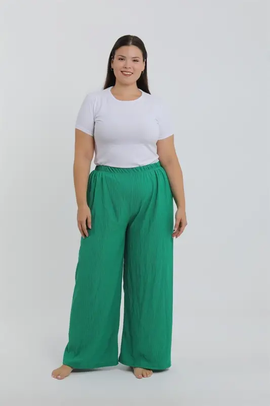 Akbeniz Women's Plus Size Green Relaxed Fit Baggy Pants - AKBENIZ