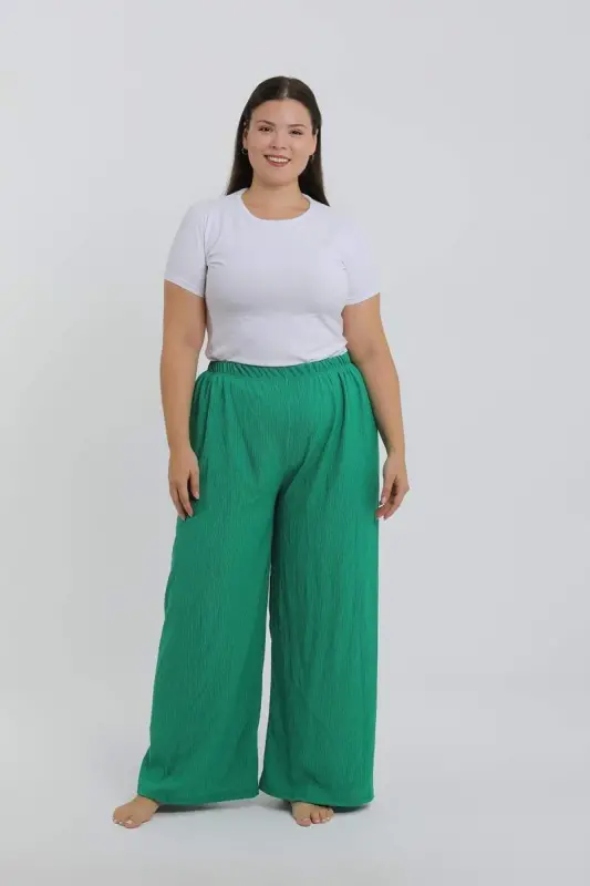 Akbeniz Women's Plus Size Green Relaxed Fit Baggy Pants - BÜYÜKBEDENIZ