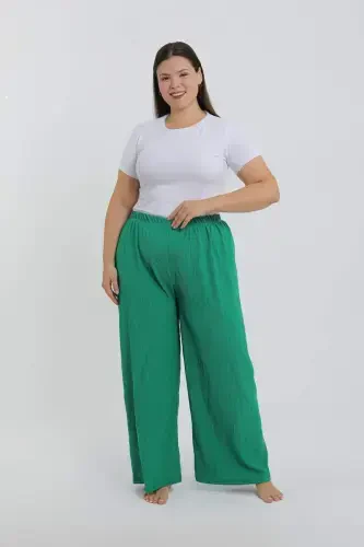 Akbeniz Women's Plus Size Green Relaxed Fit Baggy Pants - 4