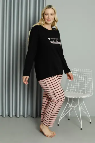 Akbeniz Women's Plus Size Jersey Long Sleeve Pajama Set 202210 - 3
