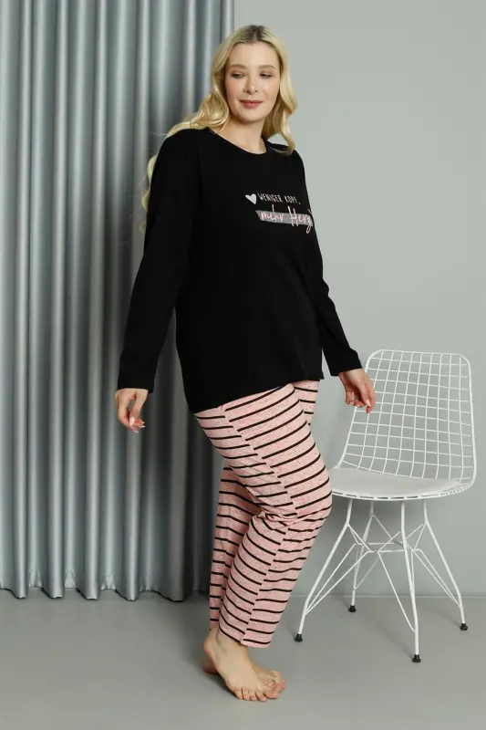 Akbeniz Women's Plus Size Jersey Long Sleeve Pajama Set 202210 - 3