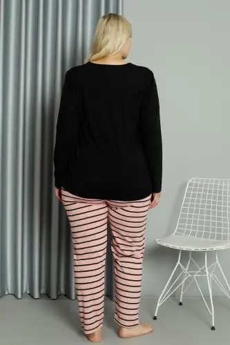 Akbeniz Women's Plus Size Jersey Long Sleeve Pajama Set 202210 - 5