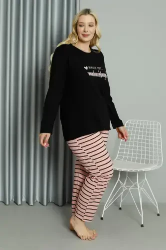 Akbeniz Women's Plus Size Jersey Long Sleeve Pajama Set 202210 - 3