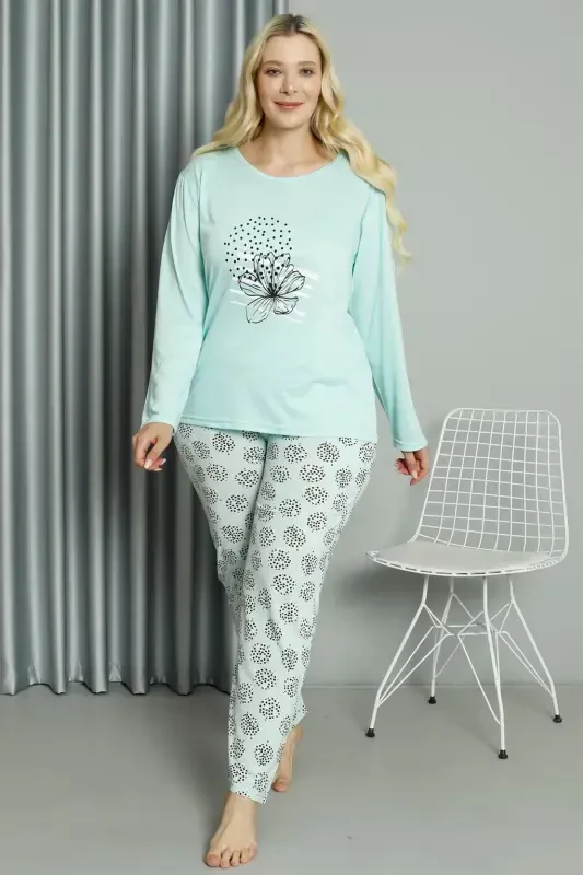 Akbeniz Women's Plus Size Jersey Long Sleeve Pajama Set 202211 - AKBENIZ