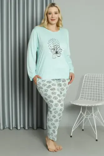 Akbeniz Women's Plus Size Jersey Long Sleeve Pajama Set 202211 - AKBENIZ (1)