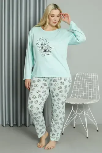 Akbeniz Women's Plus Size Jersey Long Sleeve Pajama Set 202211 - 3