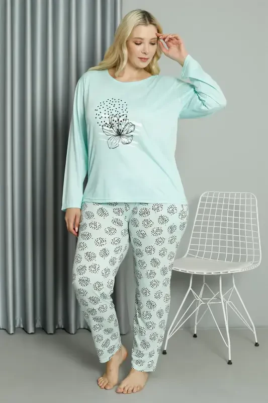 Akbeniz Women's Plus Size Jersey Long Sleeve Pajama Set 202211 - 3