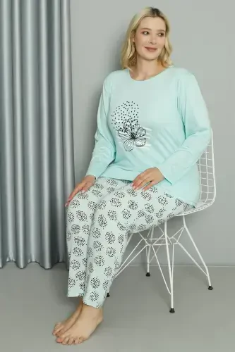 Akbeniz Women's Plus Size Jersey Long Sleeve Pajama Set 202211 - 4