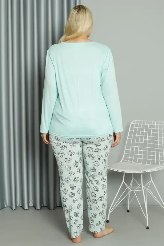Akbeniz Women's Plus Size Jersey Long Sleeve Pajama Set 202211 - 5
