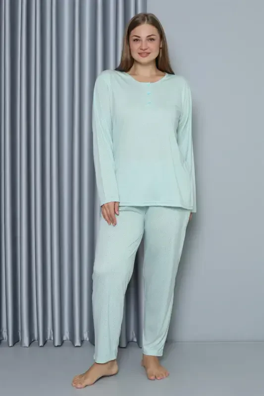 Akbeniz Women's Plus Size Jersey Long Sleeve Pajama Set 202212 - 2