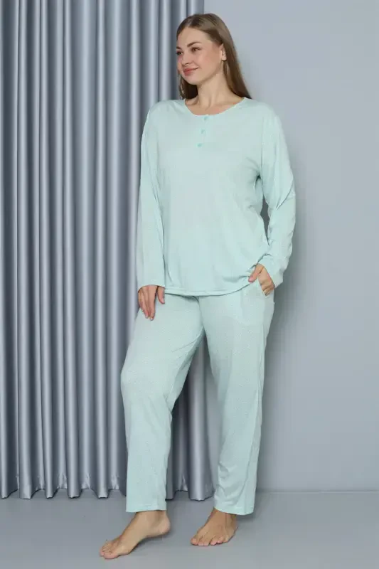 Akbeniz Women's Plus Size Jersey Long Sleeve Pajama Set 202212 - 3