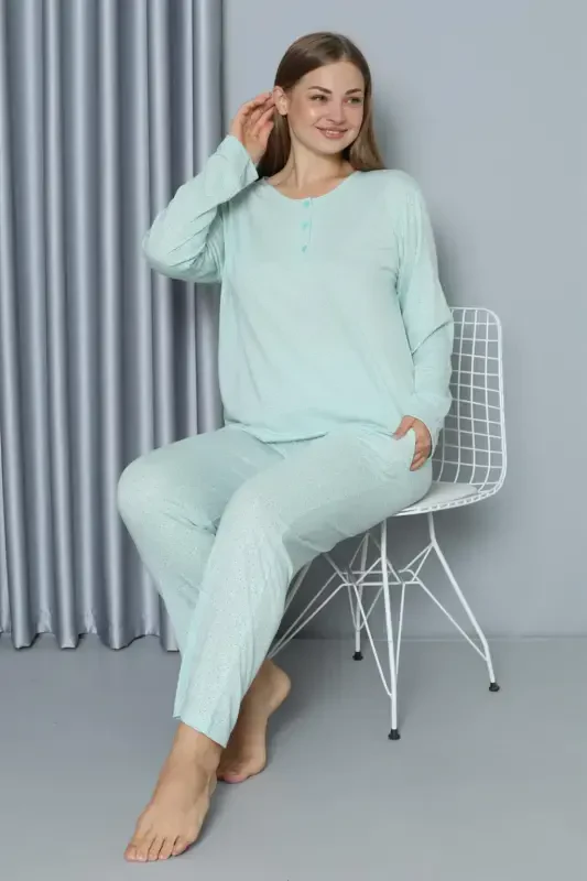 Akbeniz Women's Plus Size Jersey Long Sleeve Pajama Set 202212 - 4