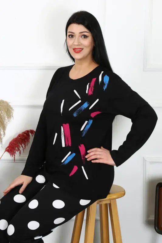 Akbeniz Women's Plus Size Jersey Long Sleeve Pajama Set 202215 - 2