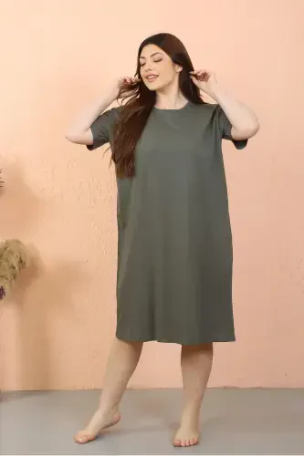 Akbeniz Women's Plus Size Jersey Short Sleeve Khaki Nightgown 12502 - 2