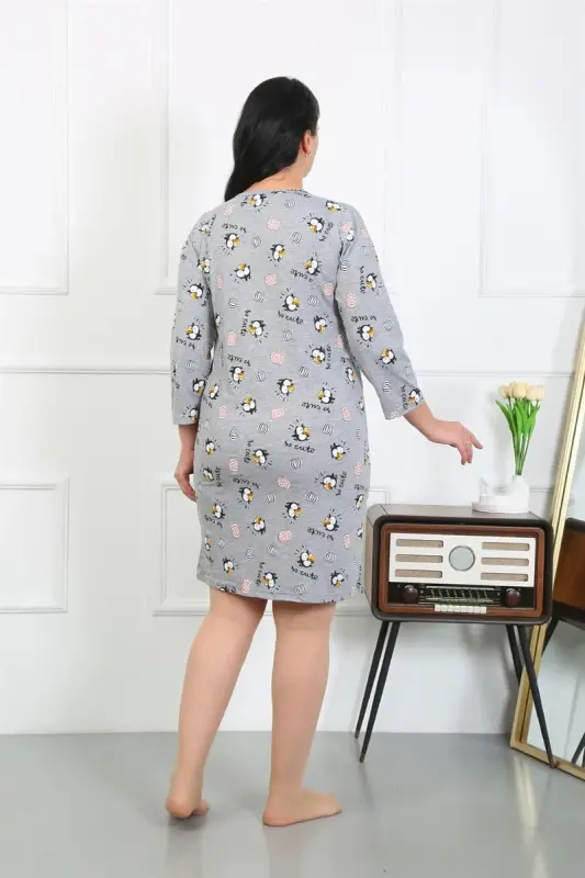 Akbeniz Women's Plus Size Knitted Nightdress Home Dress Gray 12507 - 5