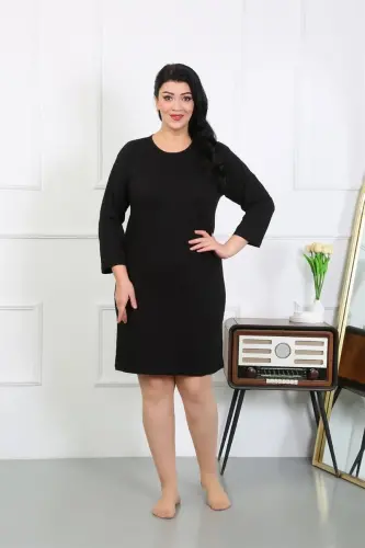 Akbeniz Women's Plus Size Knitted Nightgown Home Dress Black 12506 