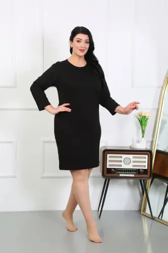 Akbeniz Women's Plus Size Knitted Nightgown Home Dress Black 12506 - 3
