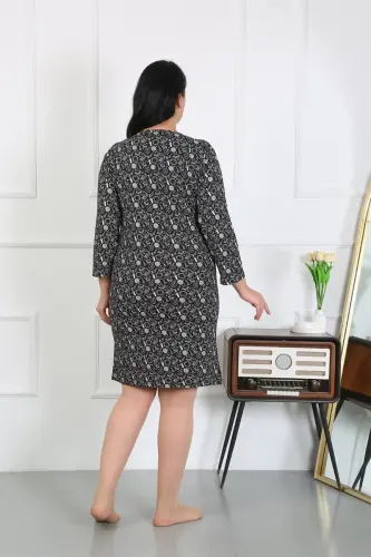 Akbeniz Women's Plus Size Knitted Nightgown Home Dress Black 12507 - 6