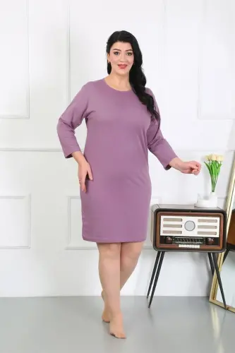 Akbeniz Women's Plus Size Knitted Nightgown Home Dress Burgundy 12506 - 1