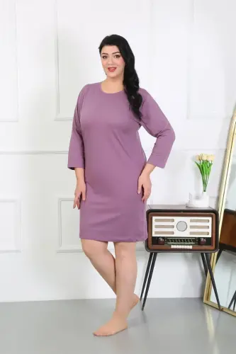 Akbeniz Women's Plus Size Knitted Nightgown Home Dress Burgundy 12506 - 2