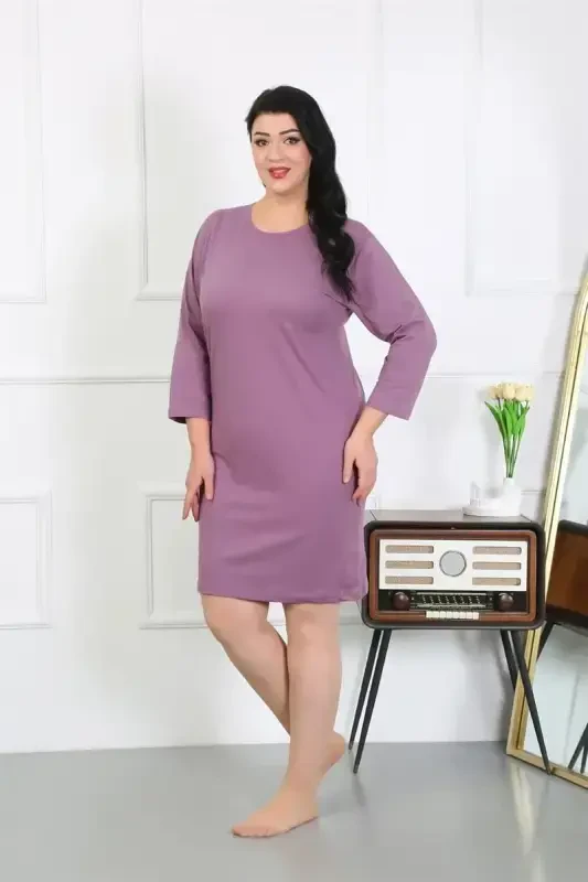 Akbeniz Women's Plus Size Knitted Nightgown Home Dress Burgundy 12506 - 2