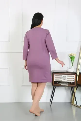 Akbeniz Women's Plus Size Knitted Nightgown Home Dress Burgundy 12506 - 5