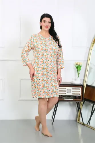 Akbeniz Women's Plus Size Knitted Nightgown Home Dress Cream 12507 - 6