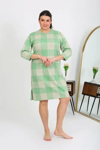Akbeniz Women's Plus Size Knitted Nightgown Home Dress Green 12508 - 6