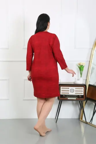 Akbeniz Women's Plus Size Knitted Nightgown Home Dress Red 12507 - 4