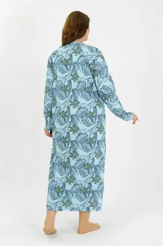 Akbeniz Women's Plus Size Long Sleeve Blue Mother Nightgown 1378 - 5