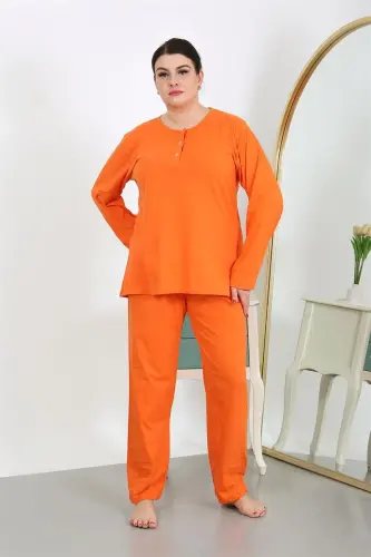 Akbeniz Women's Plus Size Long Sleeve Cotton Pajama Set Orange 202501 - AKBENIZ (1)