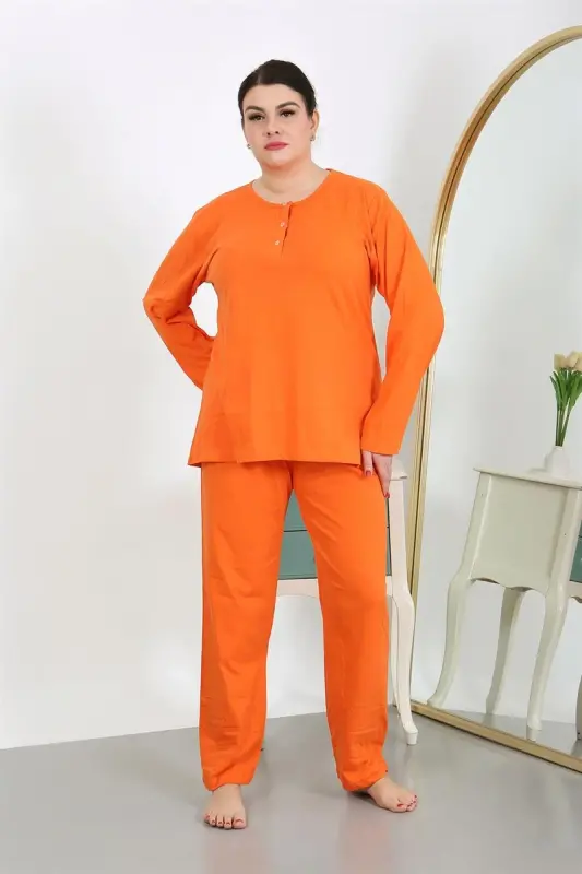 Akbeniz Women's Plus Size Long Sleeve Cotton Pajama Set Orange 202501 - 2