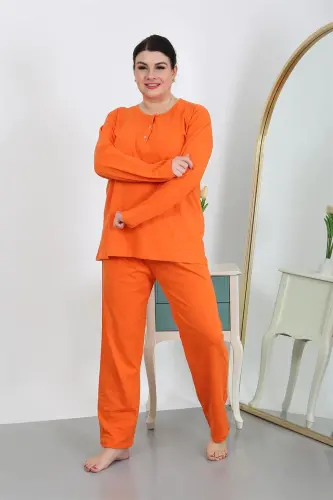 Akbeniz Women's Plus Size Long Sleeve Cotton Pajama Set Orange 202501 - 3