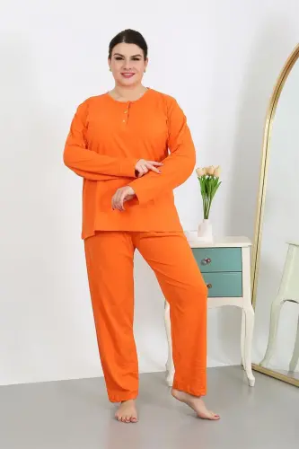 Akbeniz Women's Plus Size Long Sleeve Cotton Pajama Set Orange 202501 - 4