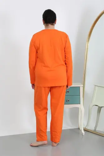 Akbeniz Women's Plus Size Long Sleeve Cotton Pajama Set Orange 202501 - 5