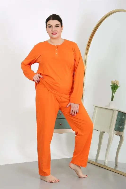 Akbeniz Women's Plus Size Long Sleeve Cotton Pajama Set Orange 202501 - 6