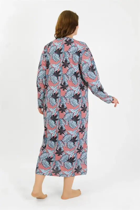 Akbeniz Women's Plus Size Long Sleeve Salmon Mom Nightgown 1378 - 6