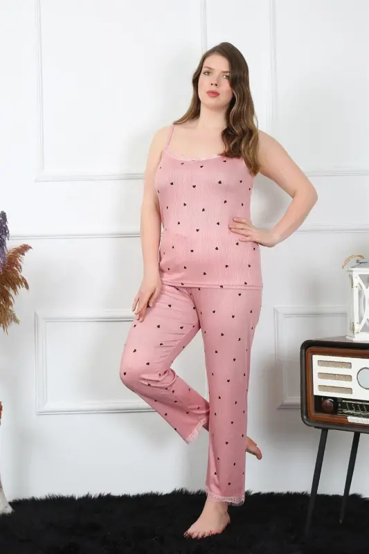 Akbeniz Women's Plus Size Salmon Spaghetti Strap Pajama Set 202196 - 1