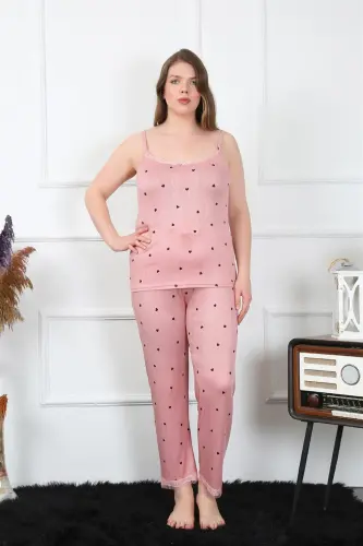 Akbeniz Women's Plus Size Salmon Spaghetti Strap Pajama Set 202196 - 3