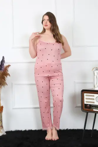 Akbeniz Women's Plus Size Salmon Spaghetti Strap Pajama Set 202196 - 4
