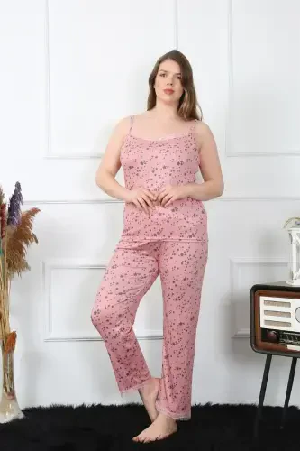 Akbeniz Women's Plus Size Salmon Spaghetti Strap Pajama Set 202198 - 3