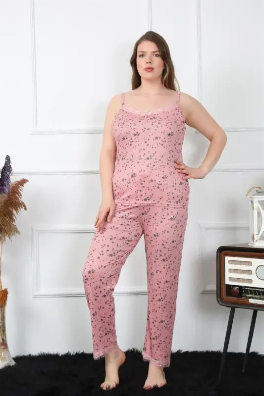 Akbeniz Women's Plus Size Salmon Spaghetti Strap Pajama Set 202198 - 2