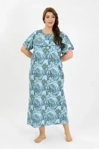 Akbeniz Women's Plus Size Short Sleeve Blue Maternity Nightgown 1377 - 1