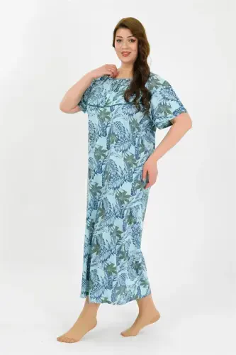 Akbeniz Women's Plus Size Short Sleeve Blue Maternity Nightgown 1377 - AKBENIZ (1)