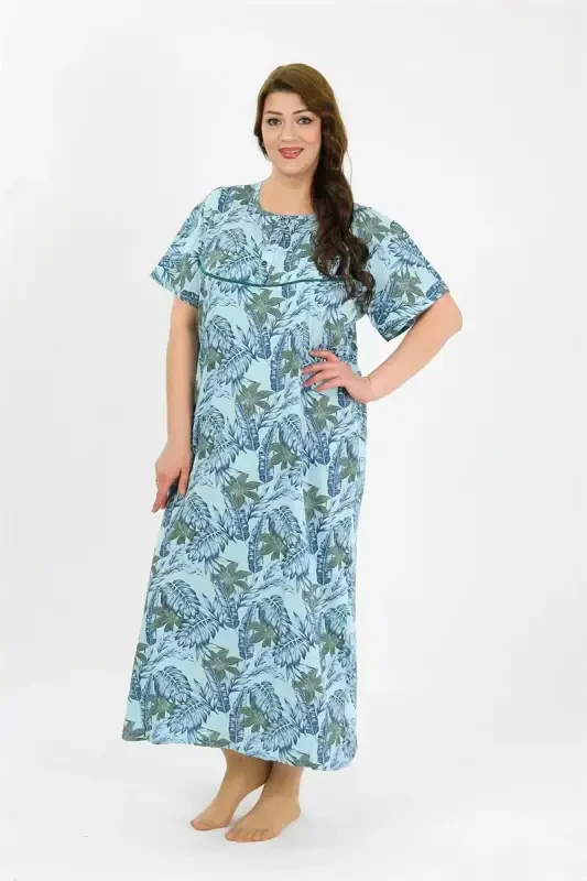 Akbeniz Women's Plus Size Short Sleeve Blue Maternity Nightgown 1377 - 3