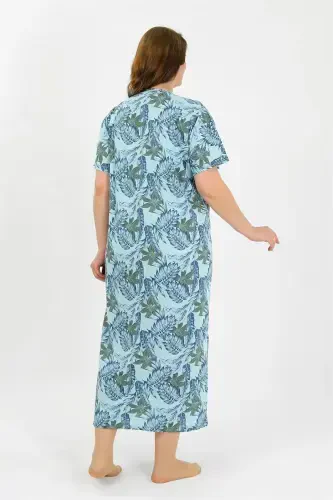 Akbeniz Women's Plus Size Short Sleeve Blue Maternity Nightgown 1377 - 4